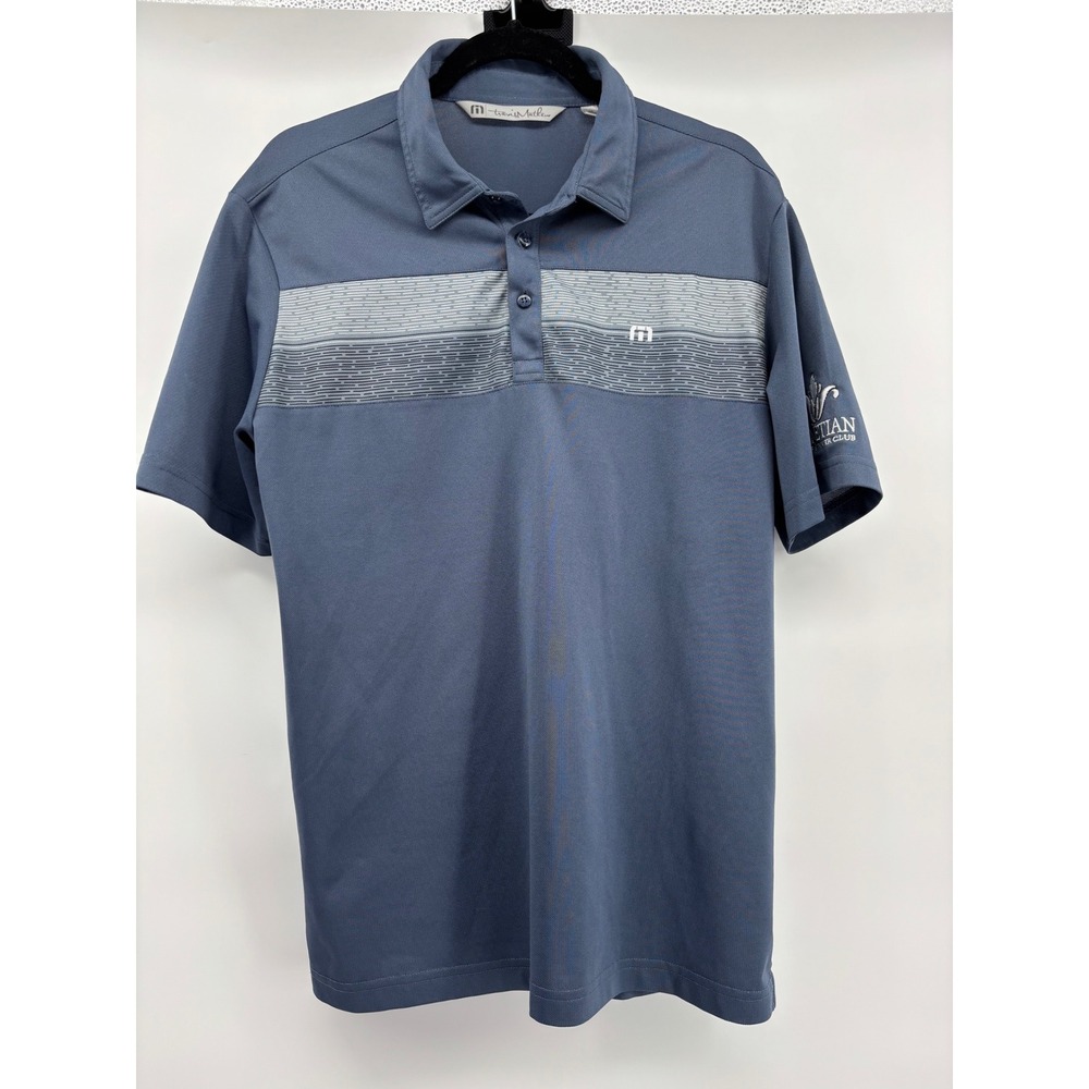 TravisMathew Mens Polo Shirt Blue Venetia Golf River Club Stripe Size Medium